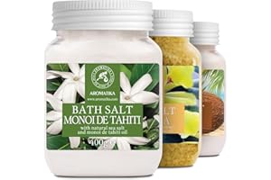 AROMATIKA TRUST THE POWER OF NATURE Sels de Bain Set 3x400g de Monoï de Tahiti - Coco - Vanille - Naturelle Sels - Bon Sommeil - Bain Relaxant - Soins du Corps - Bien-être - Sels de Mer Apaisantes et Hydratantes - Détente - Spa