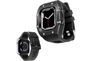 BINLUN Kompatibel mit Apple Watch Armband 44mm 45mm 2-Stück Silikon Armband mit Metall Schutzhülle, Ersatz Canvas Armband für iWatch Series 9/8/7/SE2/SE/6/5/4 für Herren