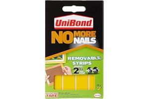 Unibond No More Nails Removable Picture Hanging Strips, Adhesive Strips for Fast, Easy Mounting, Double Sided Sticky Tape for Interior Use, Translucent Tape, Pack of 10 , Yellow