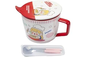 lachineuse - Bol à Nouilles Instantanées - Bol Ramen Japonais & Nouilles Chinoises - Avec Couverts & Couvercle - Bol Petit-Déjeuner, Soupe, Riz - Idée Cadeau Asiatique Japon Chine, Cup Noodles - Rouge