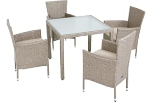 Deuba Salottino in Polyrattan Set Mobili Giardino 4 Sedie Impilabili Cuscini 7cm Tavolo 90x90cm