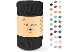 Uvolo 3 mm x 200 m Macrame Yarn, Cotton Yarn, Macrame Cord for Crafts, Plant Hangers - Black