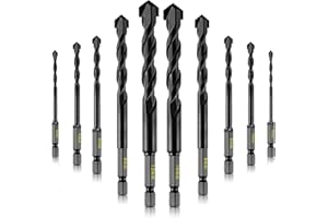 DKIBBITH 10-Piece Masonry Drill Bits Kit for Concrete, Stone, Carbide Drill Bit Set for Glass, Brick, Tile, Plastic, Ceramic and Wood Size 4 to 12 mm