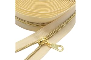 YaHoGa Fermeture éclair infinie dorée de 9 m au mètre, beige, fermeture éclair de 6 mm, spirale + 25 fermetures éclair non bloquées (beige doré)