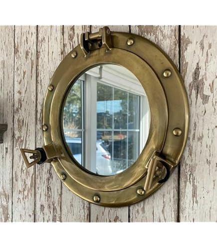 Specchio A Oblò In Ottone Lucido Nagina International – Diametro 25,4 Cm, Stile Nautico Per Parete