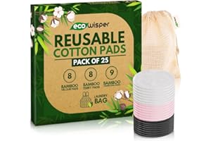ECOWISPER Reusable Makeup Remover Pads 25 PCS - Bamboo Wipes With Washable Laundry Bag - Zero Waste Cotton Wool - Eco Friendly Gifts - Soft & Gentle Makeup Wipes for All Skin Types