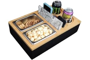 ‎TRIPLE K&S TRIPLE K&S Wooden Couchbar Organizer with Stainless Steel Snackbox - Snackbar Couch Butler Tray with Coasters and Bottle Holder - SofaBar für Getränke und Snacks snagger •getränkehalter Couch