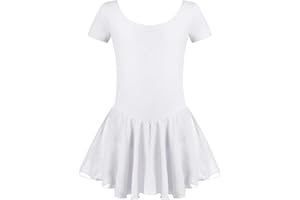 untlet Kinder Ballettkleidung Mädchen Ballettkleid Baumwolle Ballettanzug Kurzarm Ballett Trikot Tanzkleid Ballettbody mit Chiffon Tütü 2-9 Jahre