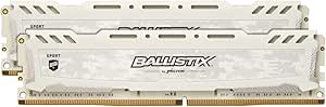 Crucial Ballistix Sport LT BLS2K8G4D32AESCK 3200 MHz, DDR4, DRAM, Desktop Gaming Speicher Kit, 16GB, (8GB x2), CL16 (Weiß)
