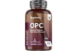 WEIGHTWORLD OPC Extrait de Pépins de Raisin Français (French Grapeseed Extract) - 240 Gélules Vegan pour 8 Mois d'Apport - 95% de Proanthocyanidines Oligomériques - Vitis Vinifera L. avec Polyphénols, sans OGM
