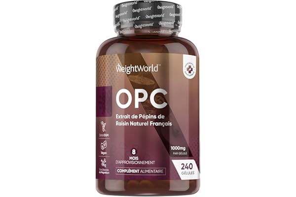 OPC Extrait de Pépins de Raisin Français (French Grapeseed Extract) - 240 Gélules Vegan pour 8 Mois d'Apport - 95% de Proanthocyanidines Oligomériques - Vitis Vinifera L. avec Polyphénols, sans OGM