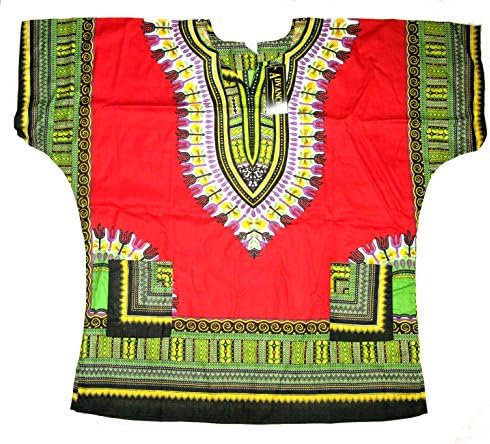 Friendly HorizonsAfrican Dashiki Shirts for Men and Women Traditional Print African Kente Summer Wear Caftan Dresses BBQ Beach Party Shirt Fancy Dress - Red