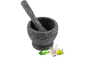 HAPIVIDA Ensemble Mortier et Pilon, Broyeur Ail Manuel Broyeur à Mélange d'épices à L'Ail Broyeur à Bol de Cuisine Smashing Tools(Granite)