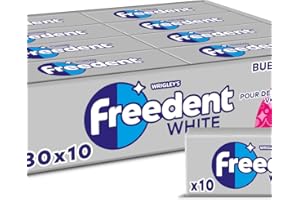 FREEDENT WHITE - Chewing Gum Sans Sucre - Goût Bubble Menthe - 30 Paquets de 10 Dragées - Grand Format 300 Dragées - 420g