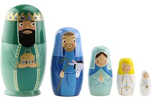 Winterworm - Set di 5 bambole religiose sacerdote suora russe nidificanti bambole gloosy matrioska