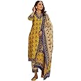 GoSriKi Women's Cotton Blend Straight Printed Kurta with Pant & Dupatta (Uchiha Mustard-GS_XL_Mustard_X-Large)