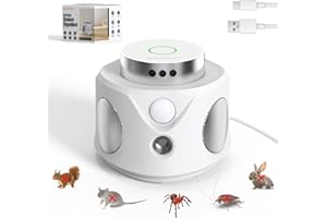 OUTSWEAT Ultrasons Souris et Rats avec 3 Emetteurs à Ultrasons, 3 Modes Anti Souris Répulsif Souris Brancher avec 9 Lumières Stroboscopiques, 360° Anti Rongeurs pour Rat Araignée Moth