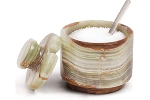 MARBLOUS KRAFTS Saliera in marmo con coperchio e cucchiaio, 7,6 cm, in onice verde, per piano di lavoro, zuccheriera in marmo e saliera