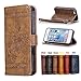 Produktbild iPhone 5 Leder Hülle,Handy Hülle Tasche iPhone 5S,Ledertasche für iPhone 5/5S/SE,Leweiany Handytasche iPhone 5 5S SE Schutzhülle aus Echt-Leder Retro Blumen Prägung Hülle im Ständer Bookstyle Wallet Tasche Flip Brieftasche Etui Schale mit Kartenfach, Magnet und Praktischer Standfunktion Luxus Tasche für Apple iPhone 5/5S/SE - Premium Hülle in Braun
