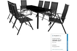 Casaria® Gartenmöbel Set 8 Stühle mit Tisch 190x90cm Aluminium Sicherheitsglas Wetterfest Klappbar Modern Terrasse Balkon Möbel Sitzgruppe Garnitur Bern