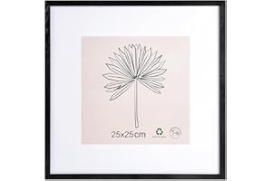 LYYYYX Cornice portafoto 25 x 25 cm, colore nero, con passepartout, in legno con vetro acrilico da appendere verticalmente o orizzontalmente, per foto, poster, puzzle