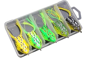 FOLANDO 5pcs 5cm Frog Lures Set, Soft Frog Lure Fishing Lures crank bait frog with hook for Bass Pike Snakehead Dogfish Salmon Musky 8g