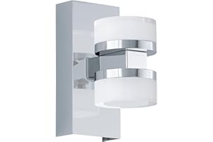 ‎EGLO EGLO LED Wandlampe Romendo 1, 2 flammige Wandleuchte Bad dimmbar, Badezimmer Lampe aus Metall in Chrom und satiniertem Kunststoff, LED Feuchtraumleuchte warmweiß, IP44