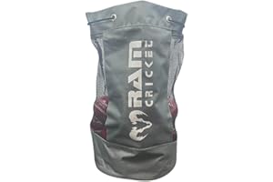 Ram Cricket Breathable Ball Bag – Durable Canvas & Nylon Mesh Storage for Up to 24 Balls, with Drawstring Closure & Reinforced Carry Strap - Compact - 39cm x 24cm