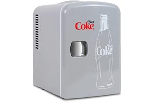 Coca-Cola DC04 Diet Coke 4L 6 Can Portable Cooler/Warmer, Fridge for Snacks Lunch Drinks Cosmetic, Includes 12V and AC Cords,Desk Accessory for Home Office Dorm Car Boat (Gray)