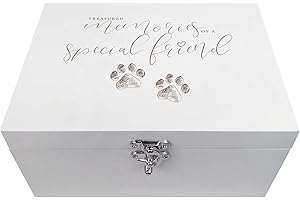OH SO PRECIOUS PET KEEPSAKES Caja de recuerdos de madera para mascotas de lujo, caja de recuerdos de madera blanca, homenaje premium para recuerdos de perros o gatos apreciados, 27 cm x 19 cm x 14 cm