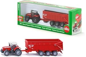 siku 1844, Trattore Massey Ferguson con rimorchio, 1:87, Metallo e Plastica, Rosso, Rimorchio ribaltabile