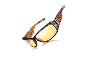 LVIOE Polarized Night Driving Glasses for Women Anti Glare Yellow Lens Wrap Around Rhinestones Trendy Night Vision Glasses