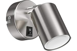 ledscom.de Spot mural WAIKA, à une flamme, avec interrupteur, GU10, chrome mat, ampoule LED GU10 incluse (blanc chaud, 6,826W, 630lm, 100°)