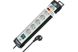 Brennenstuhl Premium-Line Steckdosenleiste 6-Fach (Mehrfachsteckdose mit Schalter und 5m Kabel - 45° Anordnung der Steckdosen, Steckdosenleiste Wandmontage, Made in Germany) schwarz/grau