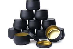 Gukasxi - Lot de 12 boîtes à bougies en métal de 250 ml avec couvercle pour la fabrication de bougies - En aluminium - Pour la fabrication de bougies - Noir