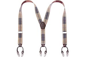 KANGDAI Bretelles Homme Larges 6 clips Brace Men Y Retour Suspensions ajustables élastiques et durables Clips en métal fort