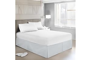 FINE CLASS Egyptian Cotton Rich Box Pleated Base Valance Sheets Bedskirt with 12 inch - 30cm Drop Bed Skirt Cover Wrap Valance Sheet-Light Gray,Double (137X190)