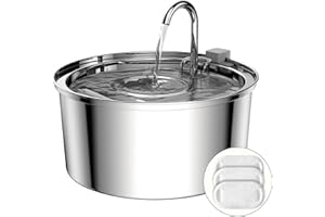 TOMXCUTE Fontanella Per Gatti Acciaio, 3,2 L Fontana In Acciaio Inossidabile per Gatti e Animali di Piccola Taglia, Design a Forma di Rubinetto, con Pompa Ultra Silenziosa, 3 Filtri di Ricambio