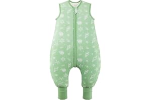 ToyaTec Sacco nanna con piedi, 2,5 Tog, super morbido, realizzato in rayon di bambù, per bambini, in fibra di bambù, per l'inverno, per l'autunno e l'inverno (verde, 90cm (2-4 Jahre))
