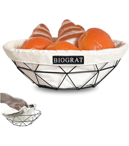FRIHET Corbeille à Pain Et Corbeille à Fruits 2 En 1 - En Métal - Insert Lavable En 100 % Coton - Ovale - Noir - Panier De Rangement - 27 Cm X 14 Cm X