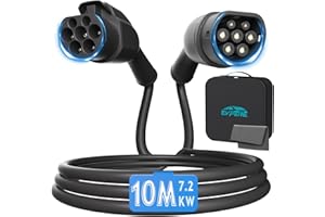 EVPEIWE Type 2 EV Charging Extension Cable, 7.2KW/32A Single Phase Electric Vehicle Charging Cable Extension Cord with Safety Lock for EV Charger Type 2 Charging Cable, 10 Meter