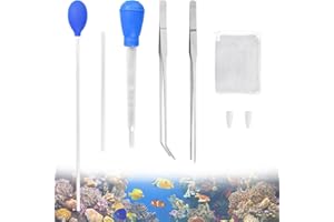 WENRERO 4 Teiliges Aquarium Reiniger Set 39CM Korallen Feeder Tube mit 15 * 20CM Filtertasche 30CM Wasserwechsler mit Verlängerungsrohr 27CM Gerade und Gebogene Pinzette Pipettenspender für Aquarium