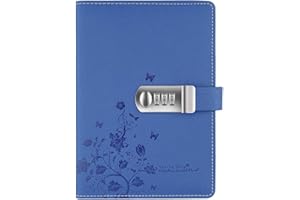 Lirener Recargable Cuaderno de Cuero PU Notebook Personal planificador Diario Organizador(Mariposa y Patrón de Flor), A5 Contraseña Bloc de Notas con Cerradura de combinación, 210x145mm