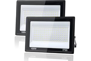 2 Pezzi Faro LED Esterno 100W, Tkdaksy 1M Cavo Bianco Freddo 6500K, IP66 Impermeabile Farettdao LED esterno, 10000LM Faretti LED Esterno, per Giardini, Terrazze, Cortili, Piazza, Parchi, Garage, Fabbr
