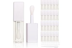 COSIDEA 24 Stück Großhandel 5 ml Big Stick Leere Schwarze Kappe oder weiße Kappe transparente quadratische Lipgloss Tube Behälter mit schwarzem oder weißem Hals, Weiß,