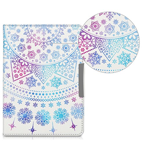 kwmobile Hülle für Tolino Vision 1 / 2 / 3 / 4 HD – Flipcover Case eReader Schutzhülle – Bookstyle Klapphülle Arktische Schneeflocke Design Blau Pink Weiß - 6
