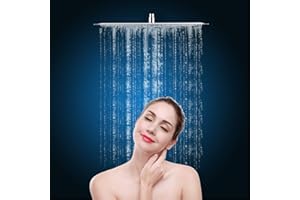 SOULONG Prysznic deszczowy, deszczownica głowica prysznicowa metaliczna błyszcząca wbudowana głowica prysznicowa, kwadratowa wbudowana głowica prysznicowa głowica prysznicowa ze stali nierdzewnej głowica prysznicowa 20 cali, 50 x 50 cm