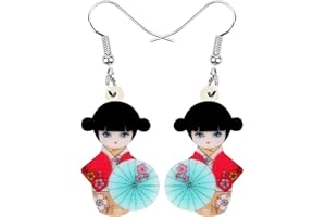 DOWAY Acrylic Japanese Parasol Kimono Doll Earrings Dangle Drop Jewelry for Women Girls Teens Kid Charms Gift Multicolor