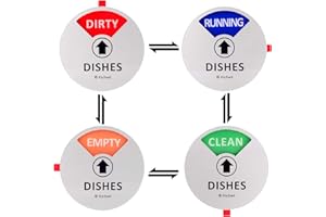 Kichwit Dishwasher Magnet Clean Dirty Sign Indicator with Running and Empty Options, Works on All Dishwashers, Non-Scratch Strong Magnetic Backing, Residue Free Adhesive Included, 4 Inch, Silver