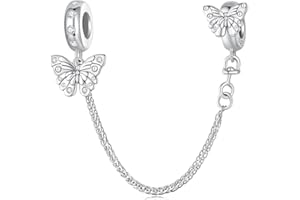 SHIYU Cadena de seguridad de mariposa para pulseras Pandora,925 plata esterlina Clip Lock Stopper Bead Charm,regalo de joyería para mujeres niñas, Silicona, silicona